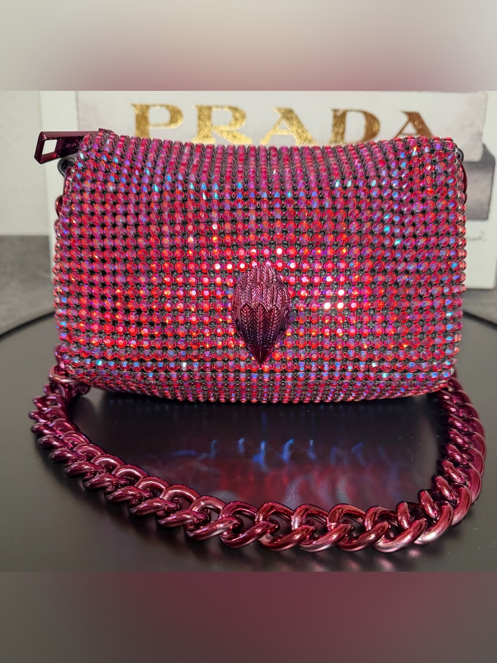 Kurt Geiger London Party Crystal Pouchette Shoulder Bag in Fuchsia / Purple